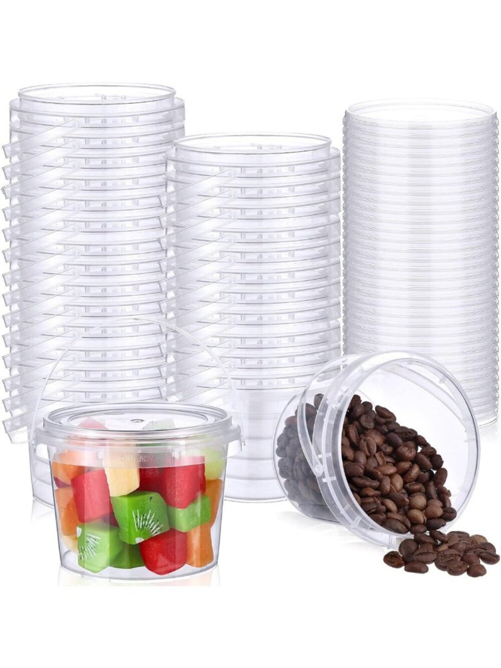 50 Pcs Clear Round Plastic Buckets with Lids - Airtight & Reusable 8oz
